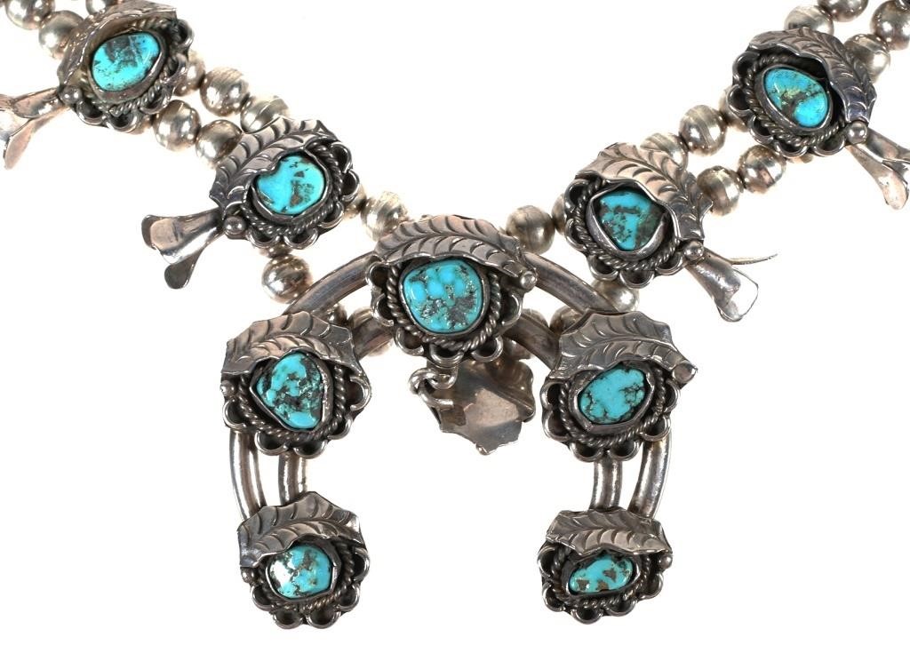 STERLING AND TURQUOISE SQUASH BLOSSOM 2a2206