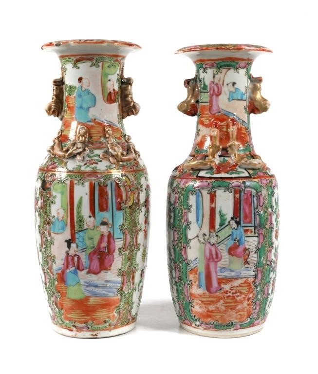 PAIR CHINESE EXPORT VASES ROSE