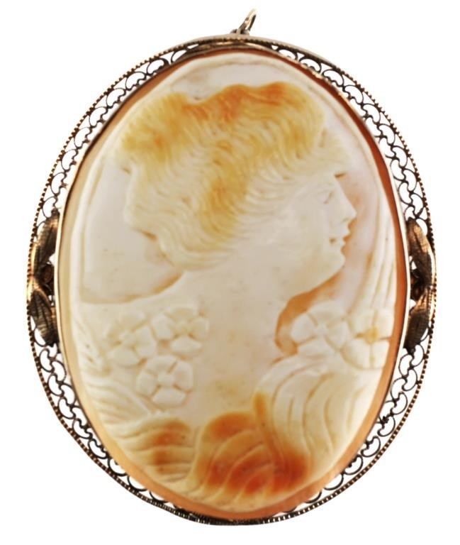 ANTIQUE CAMEO 14K WHITE GOLD FRAMEOld