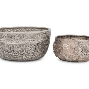 Two Burmese Silver Bowls
the smaller