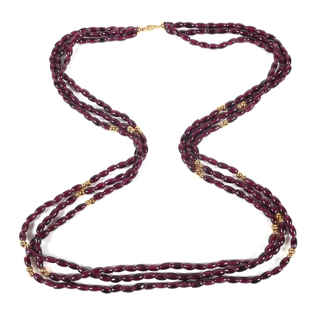 VINTAGE GARNET 14K GOLD 3 STRAND 2a2574