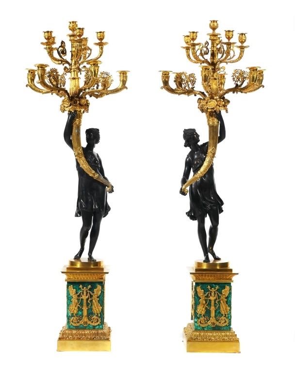 PAIR NEOCLASSICAL BRONZE MALACHITE 2a28a8