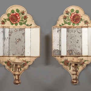 A Pair of Tole Decorated Mirrored 2a2a11
