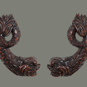 A Pair of Carved Mahogany Dolphin 2a2a3c