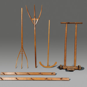 Six Carved Wood Tools
19th Century
comprising