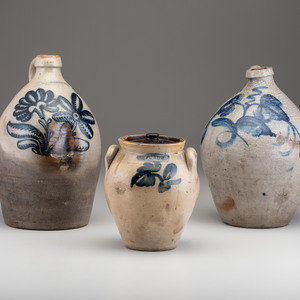 Three Cobalt Decorated Stoneware