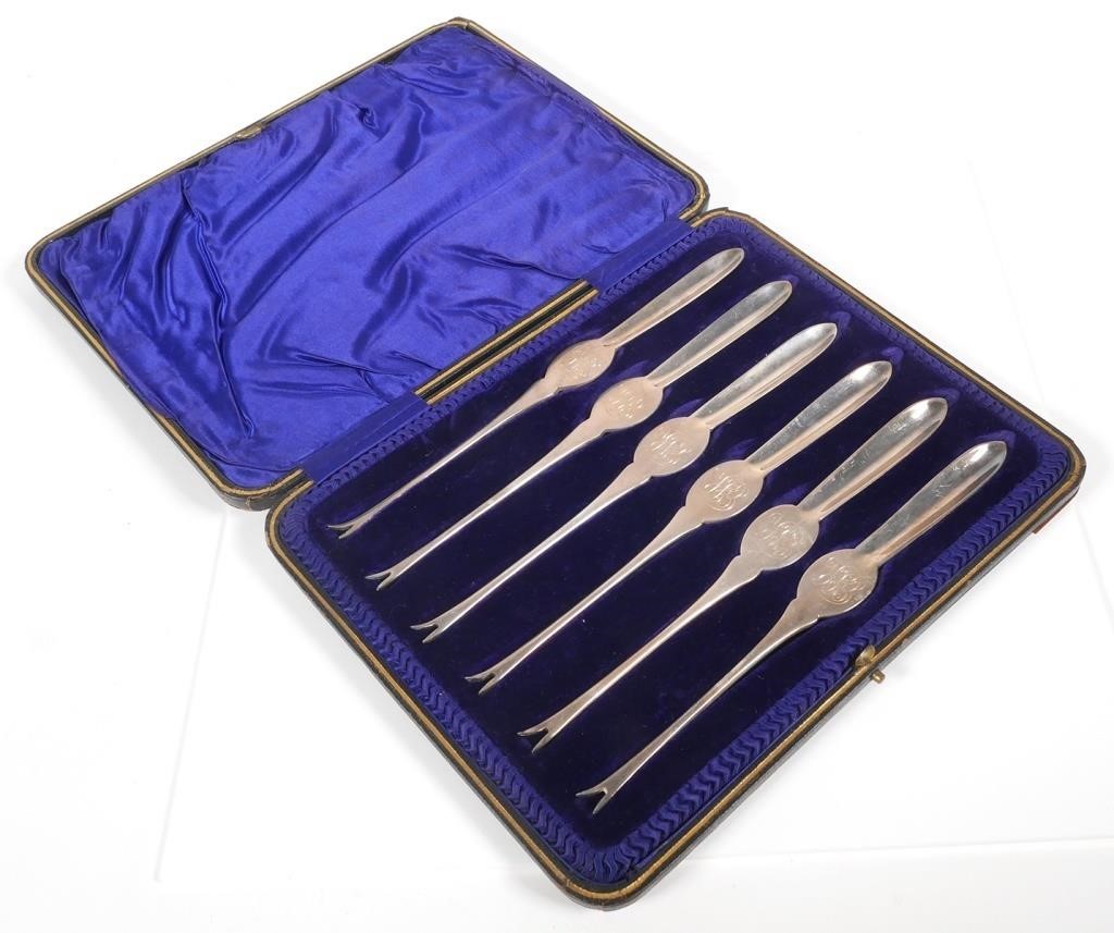 6 PC SET STERLING SHELLFISH FORKS 2a2ccc
