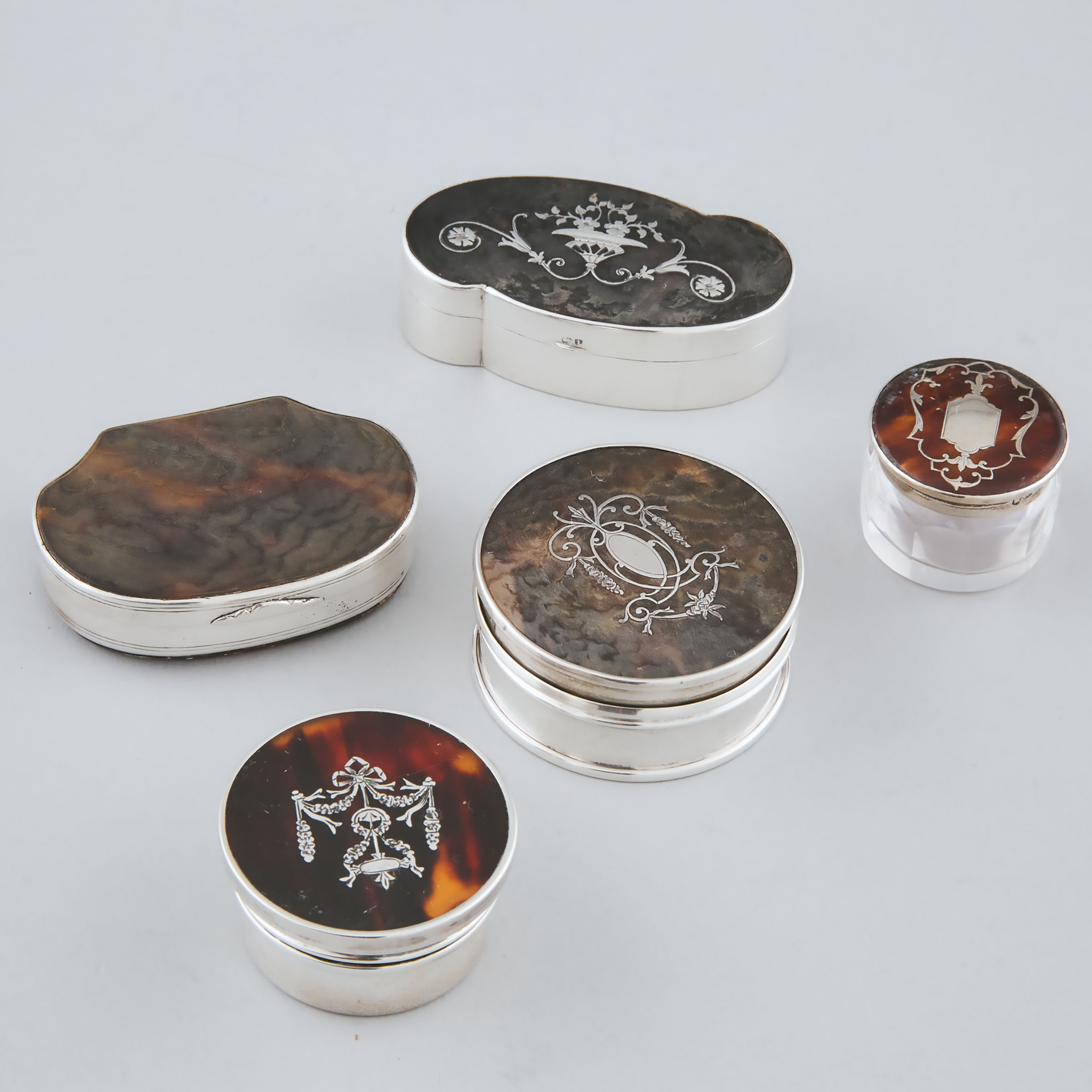 Five English Silver and Tortoiseshell