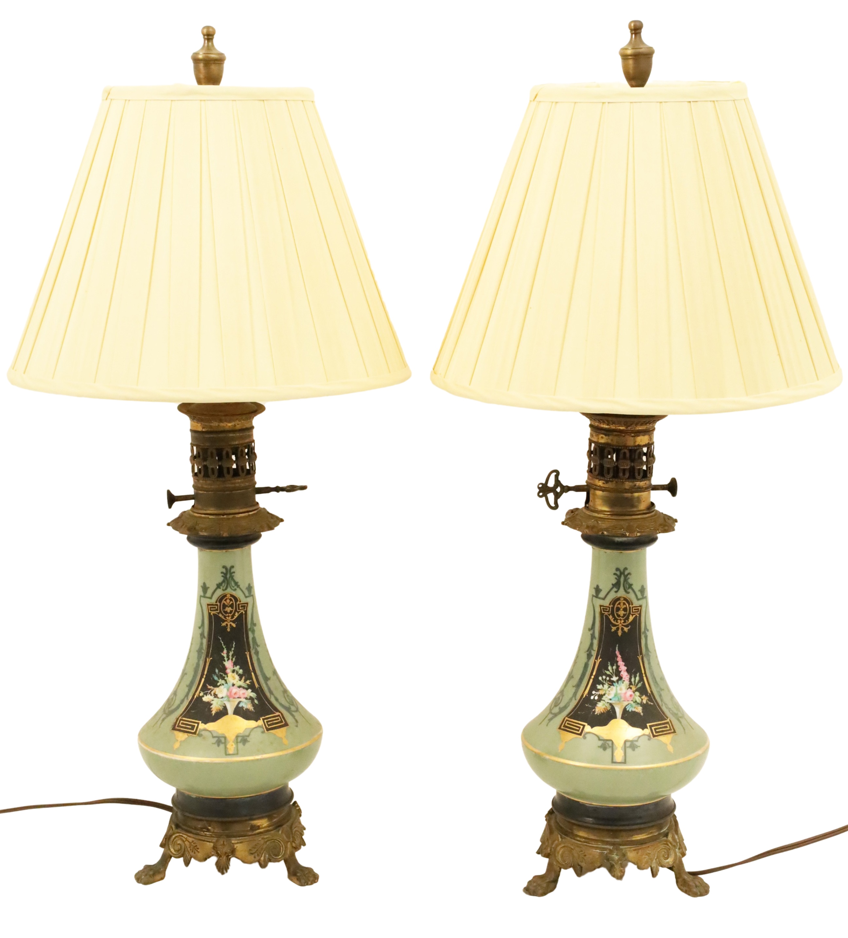 PR. OF FRENCH PORCELAIN OIL LAMPS Pair