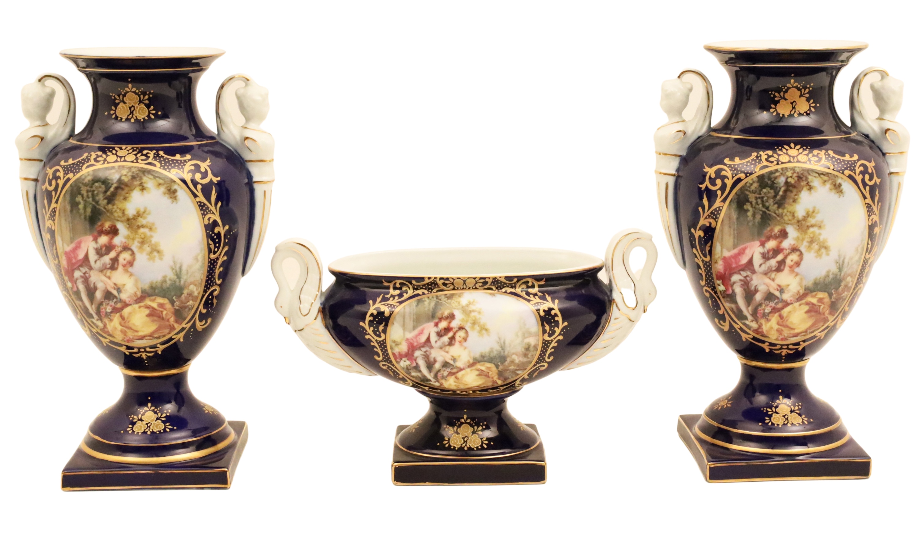 3 PC COBALT GROUND FRENCH LIMOGES 2a582b