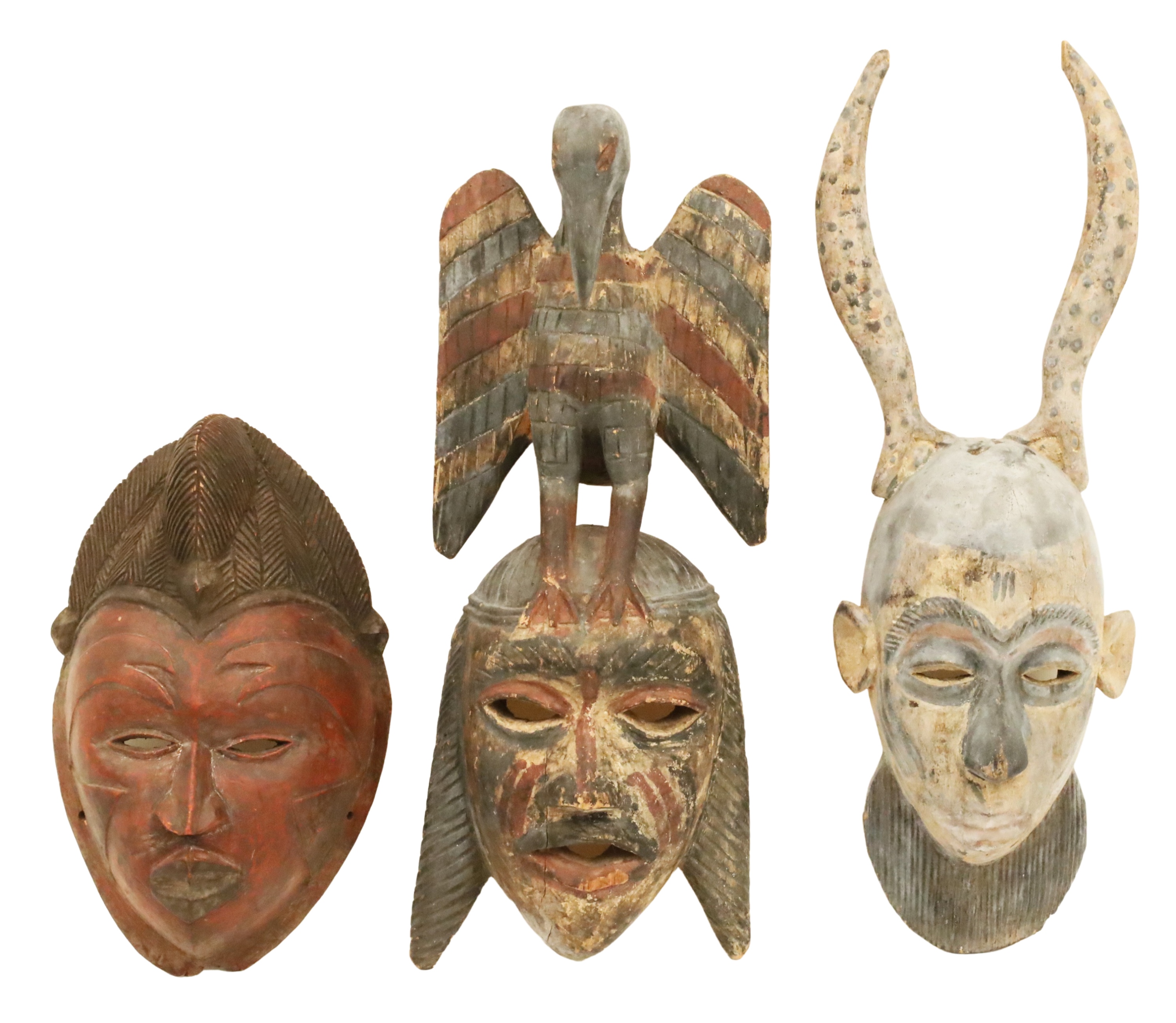 GROUP OF 3 CARVED WOOD AND POLYCHROME