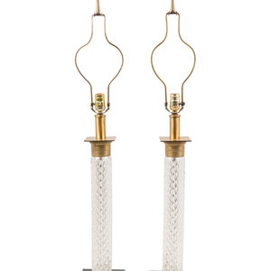 A Pair of Cut Glass Columnar Lamps Height 2a5891