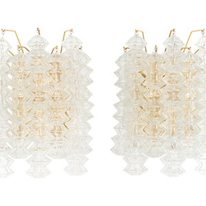 A Pair of Brass and Glass Three Light 2a58ee