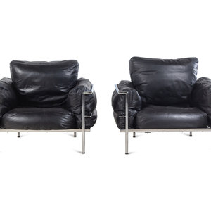 A Pair of Leather Upholstered Chrome 2a58f3