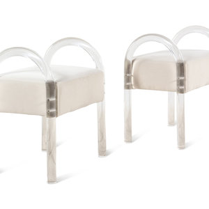 A Pair of Acrylic Upholstered Stools Height 2a5908