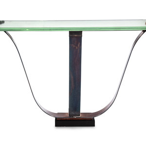 An Iron and Glass Console Table