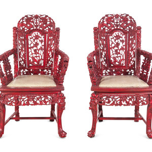 A Pair of Chinese Carved and Painted 2a5964