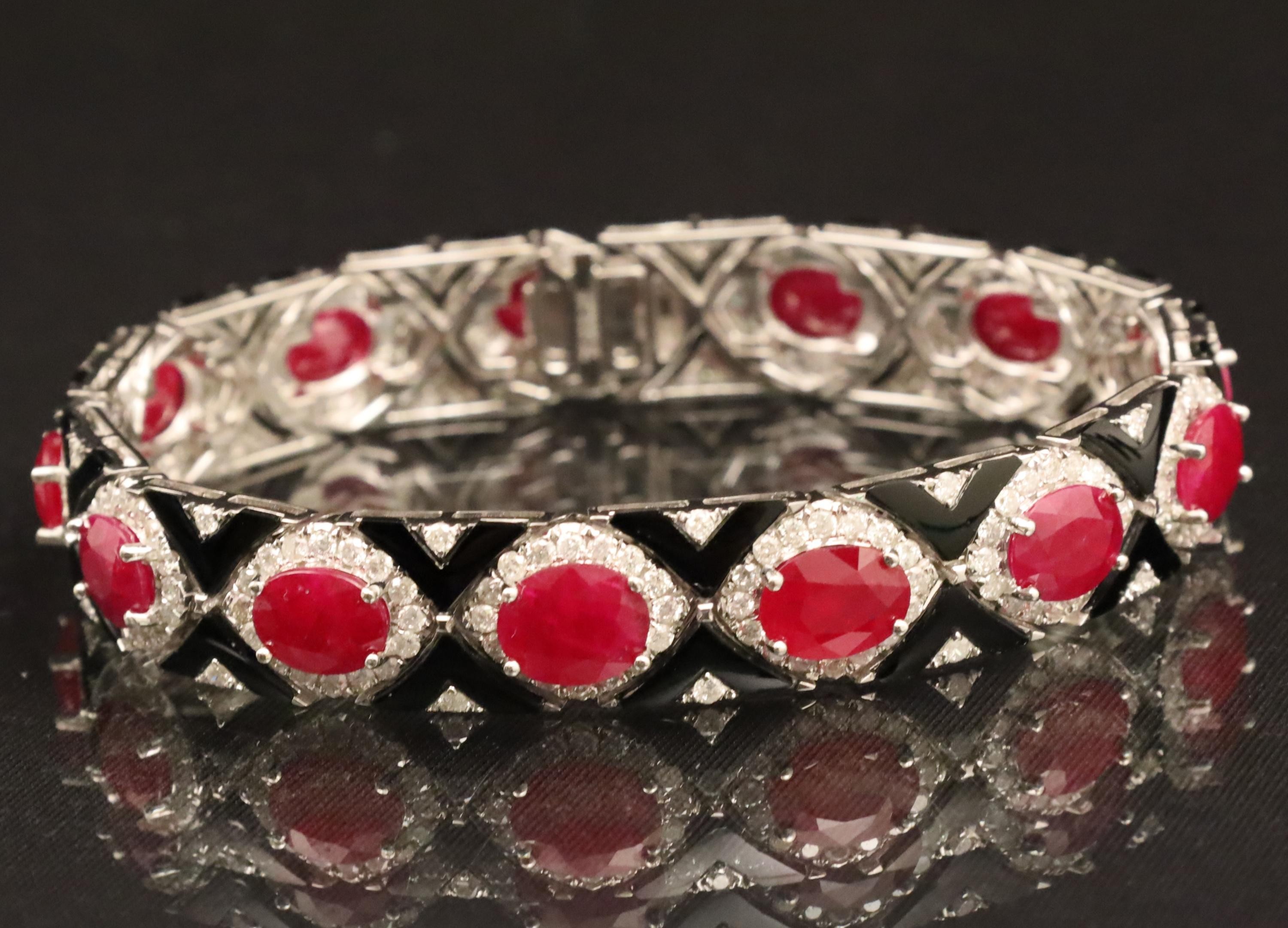 18K RUBY, DIAMOND & ONYX BRACELET