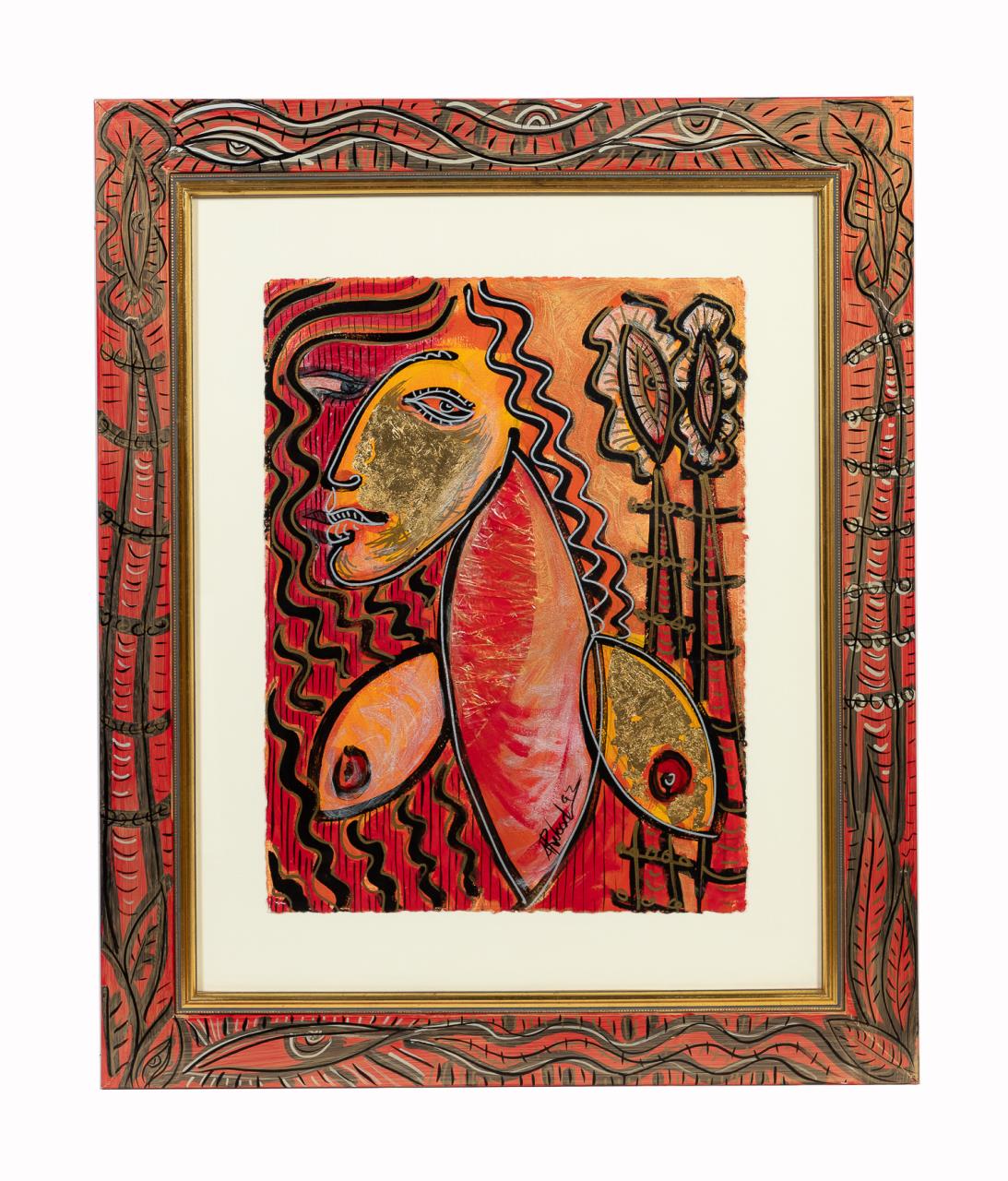 A R WOOD RED FLORAL ABSTRACT 2a5cb2