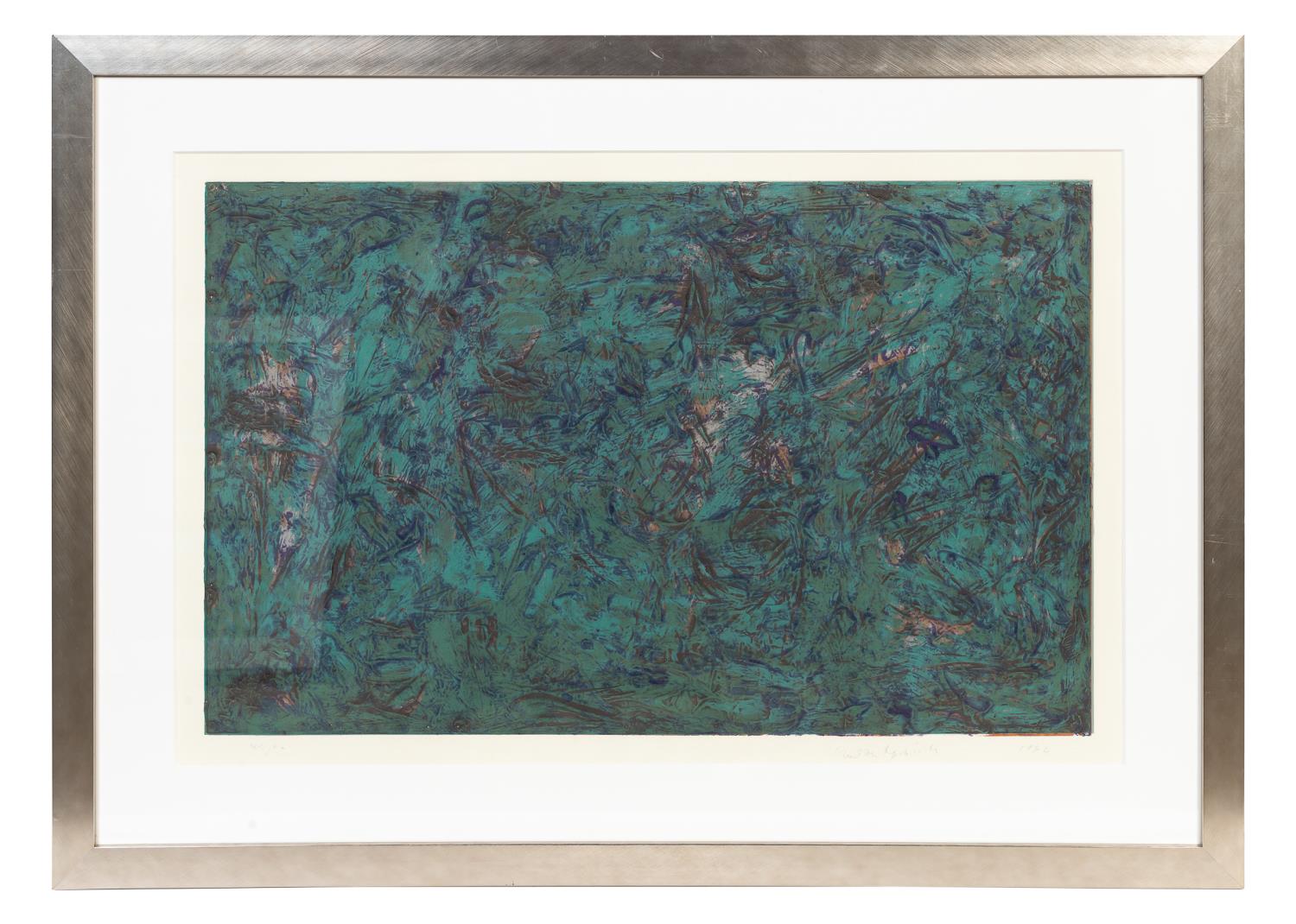 MILTON RESNICK, TEAL COLOR ETCHING,