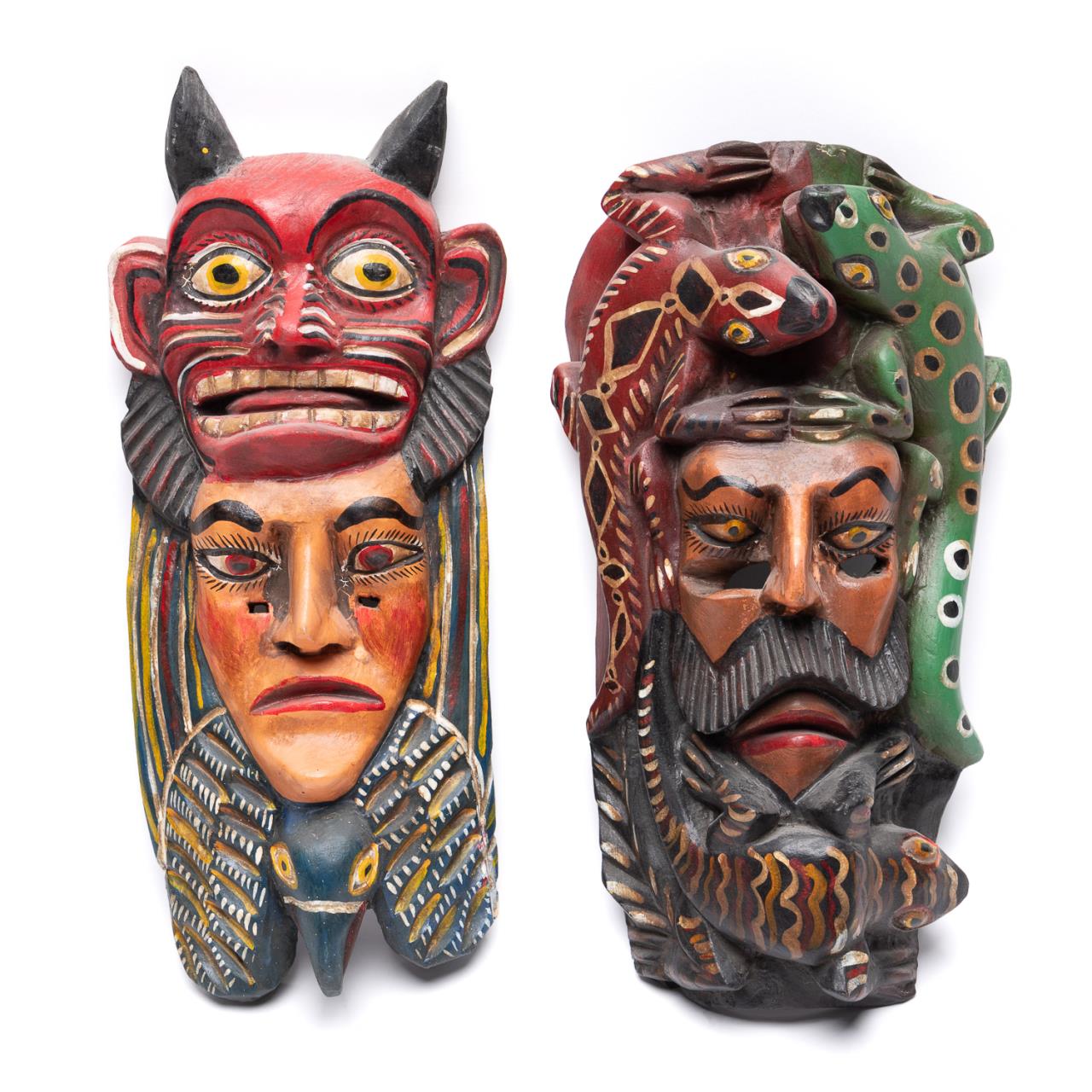 TWO MEXICAN CARVED WOOD AND PIGMENT