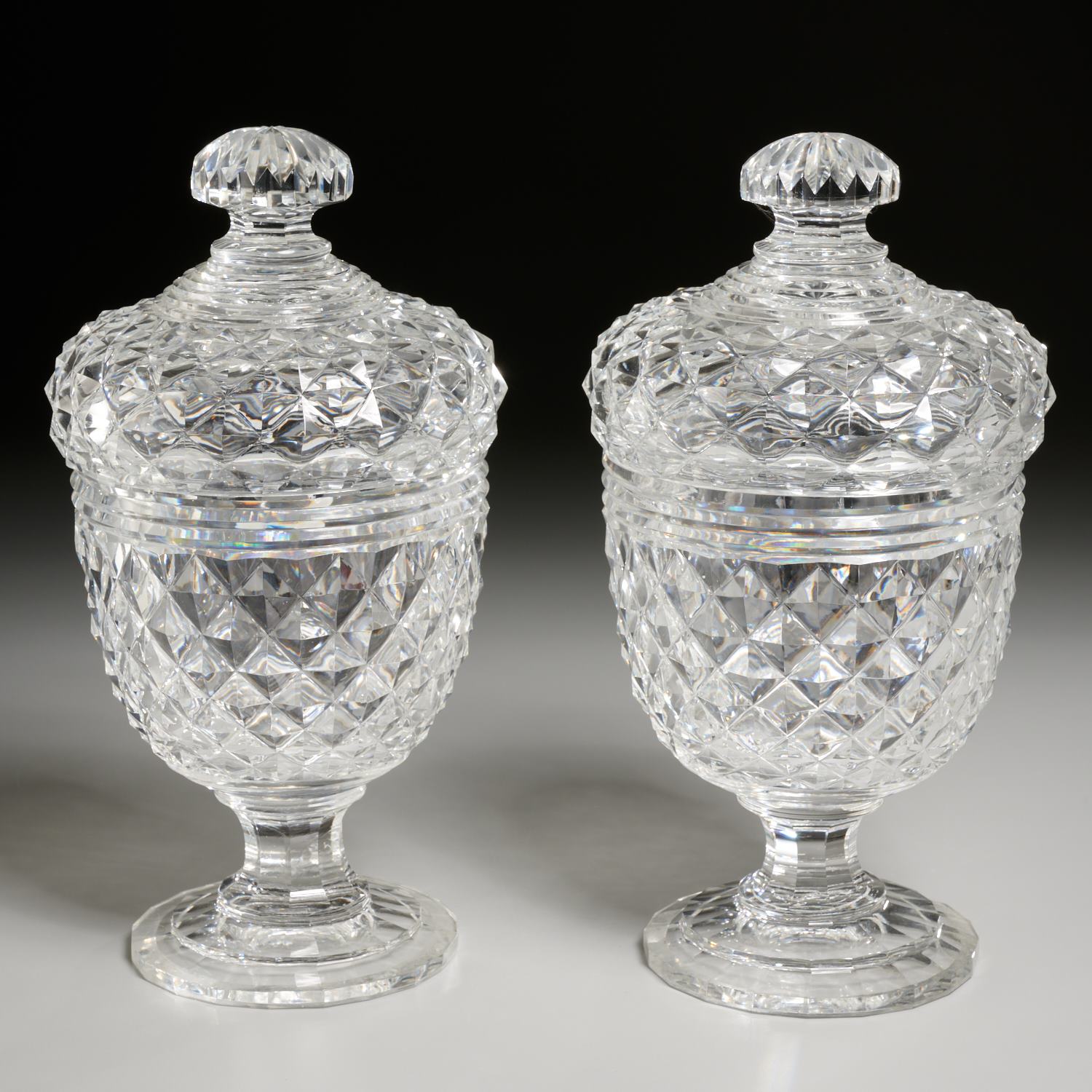 PAIR ANGLO IRISH CUT CRYSTAL SWEETMEAT 2a5d13