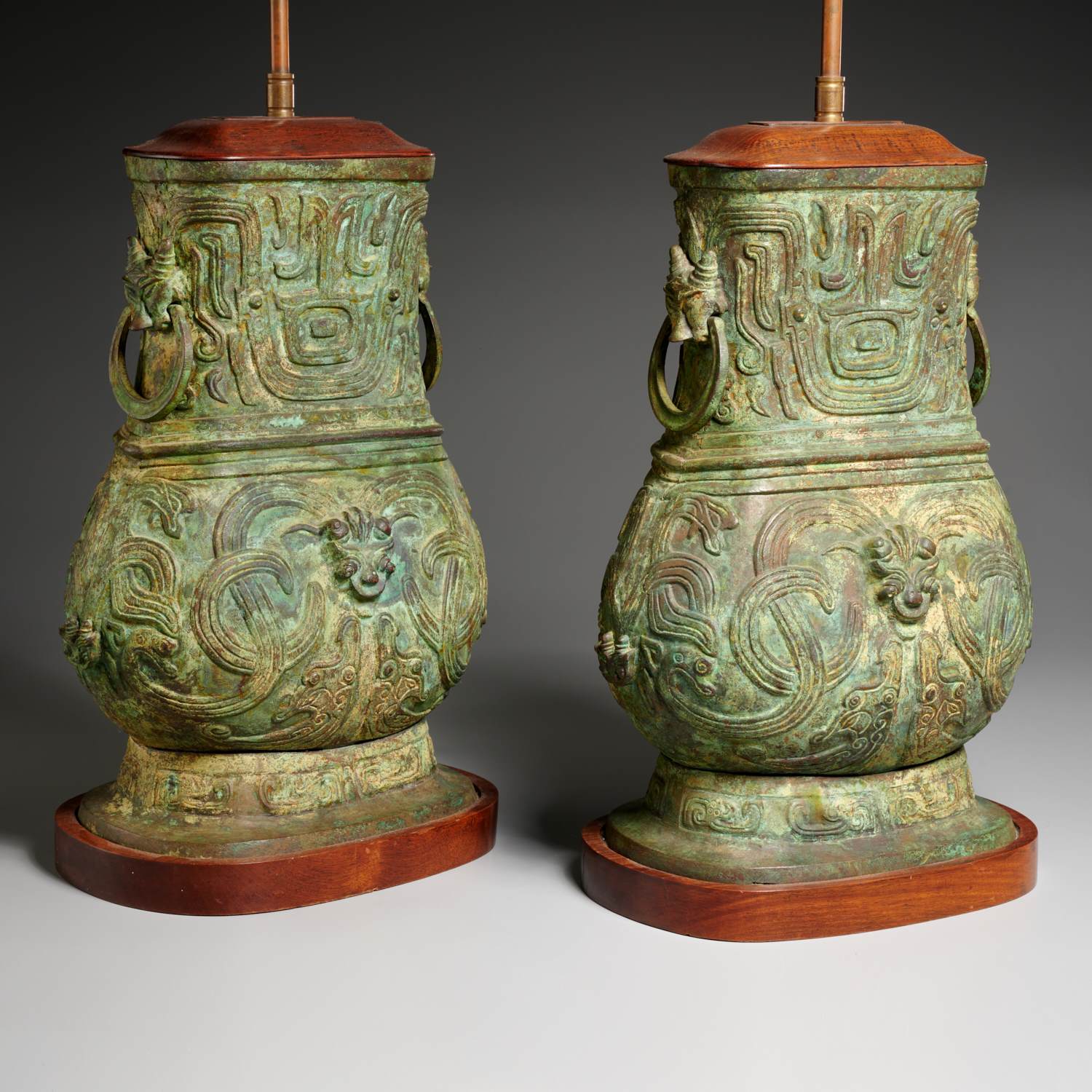 PAIR CHINESE ARCHAIC STYLE BRONZE