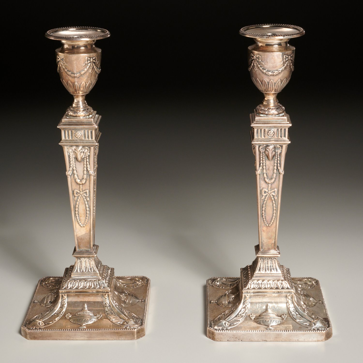 PAIR GEORGE V WEIGHTED SILVER CANDLESTICKS 2a5d9d