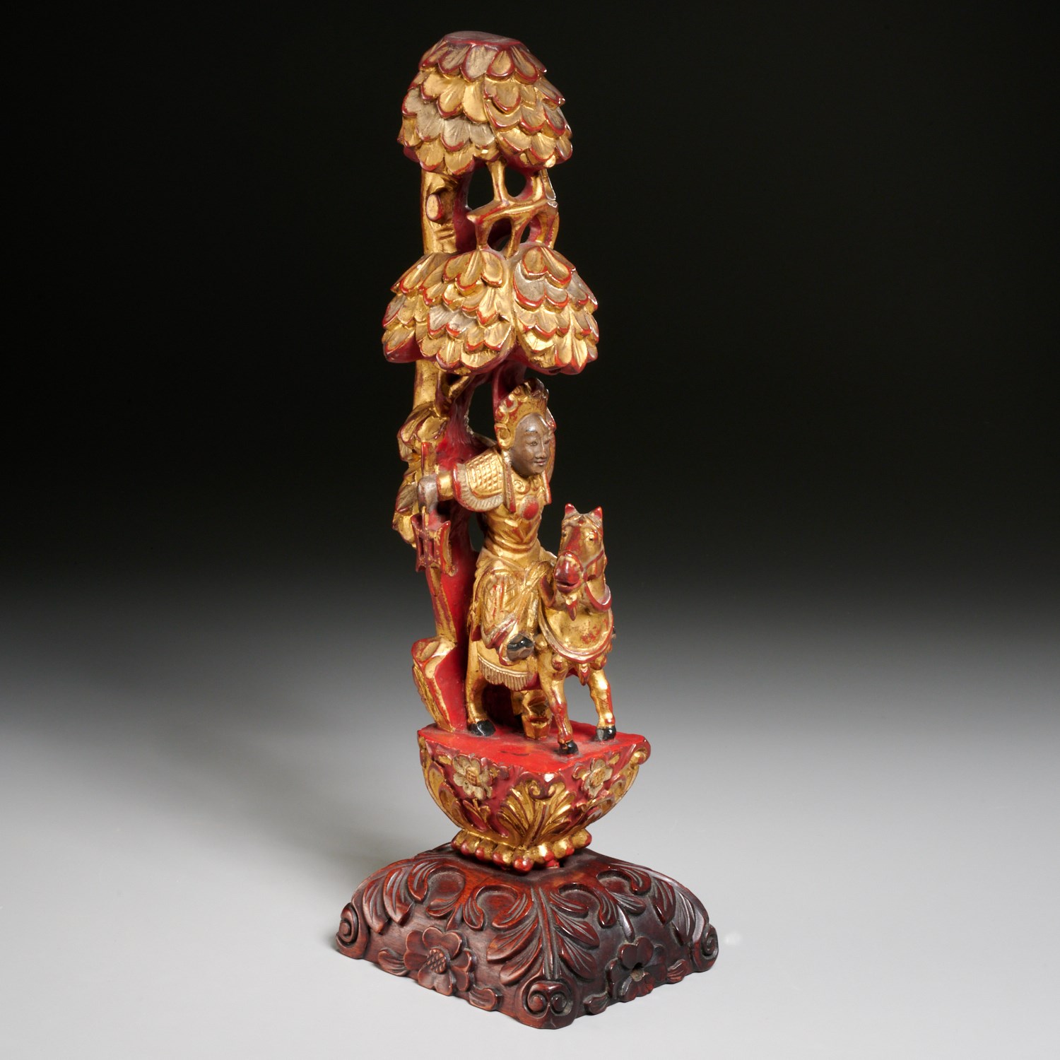 CHINESE CARVED AND LACQUERED WARRIOR