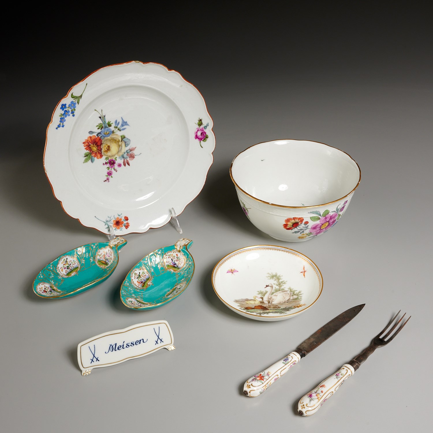 GROUP MEISSEN HAND-PAINTED PORCELAINS