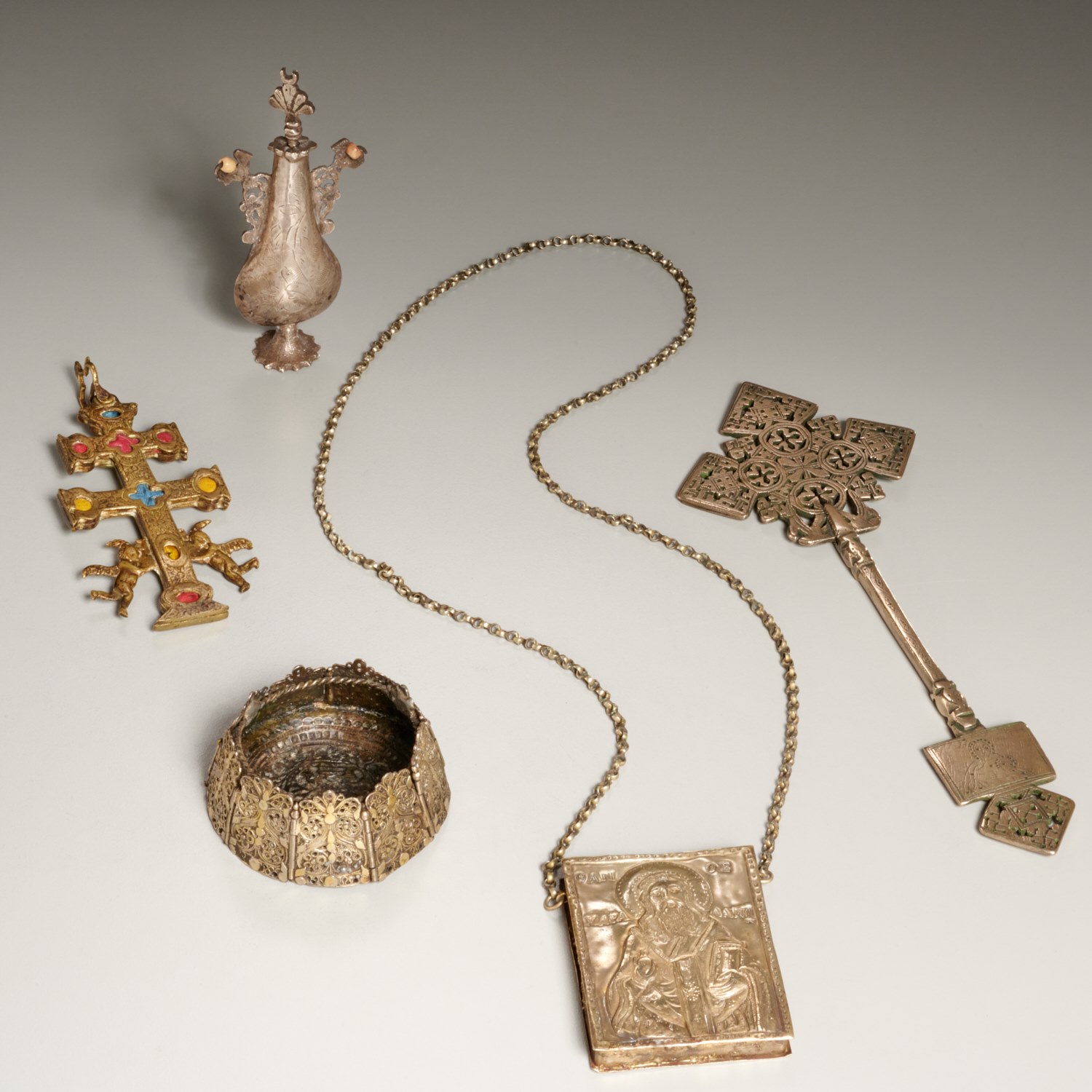 (5) RUSSIAN & COPTIC SILVER & METALWORK