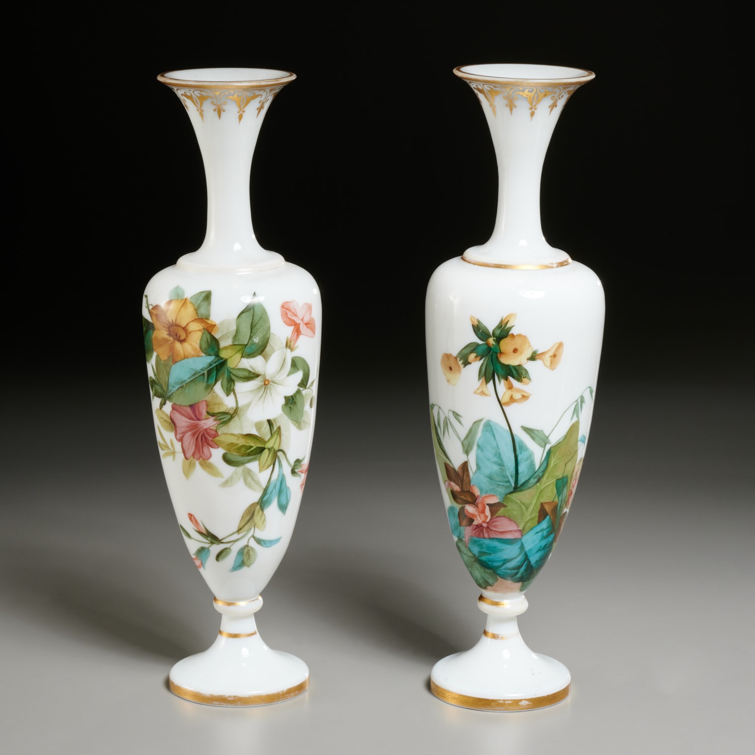 PAIR FRENCH DECORATED OPALINE GLASS 2a5dc1