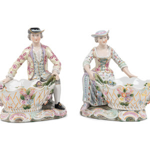 A Pair of Dresden Porcelain Figural