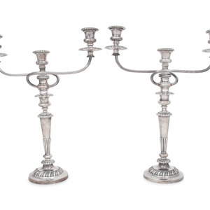 A Pair of English Silver Three-Light