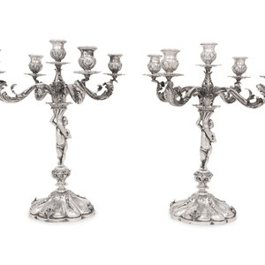 A Pair of Italian Silver Five-Light