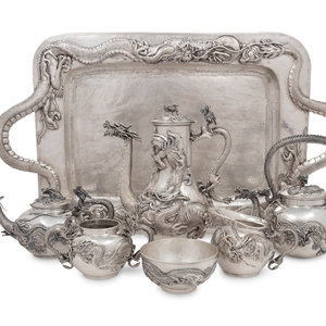 A Japanese Silver Seven-Piece Tea