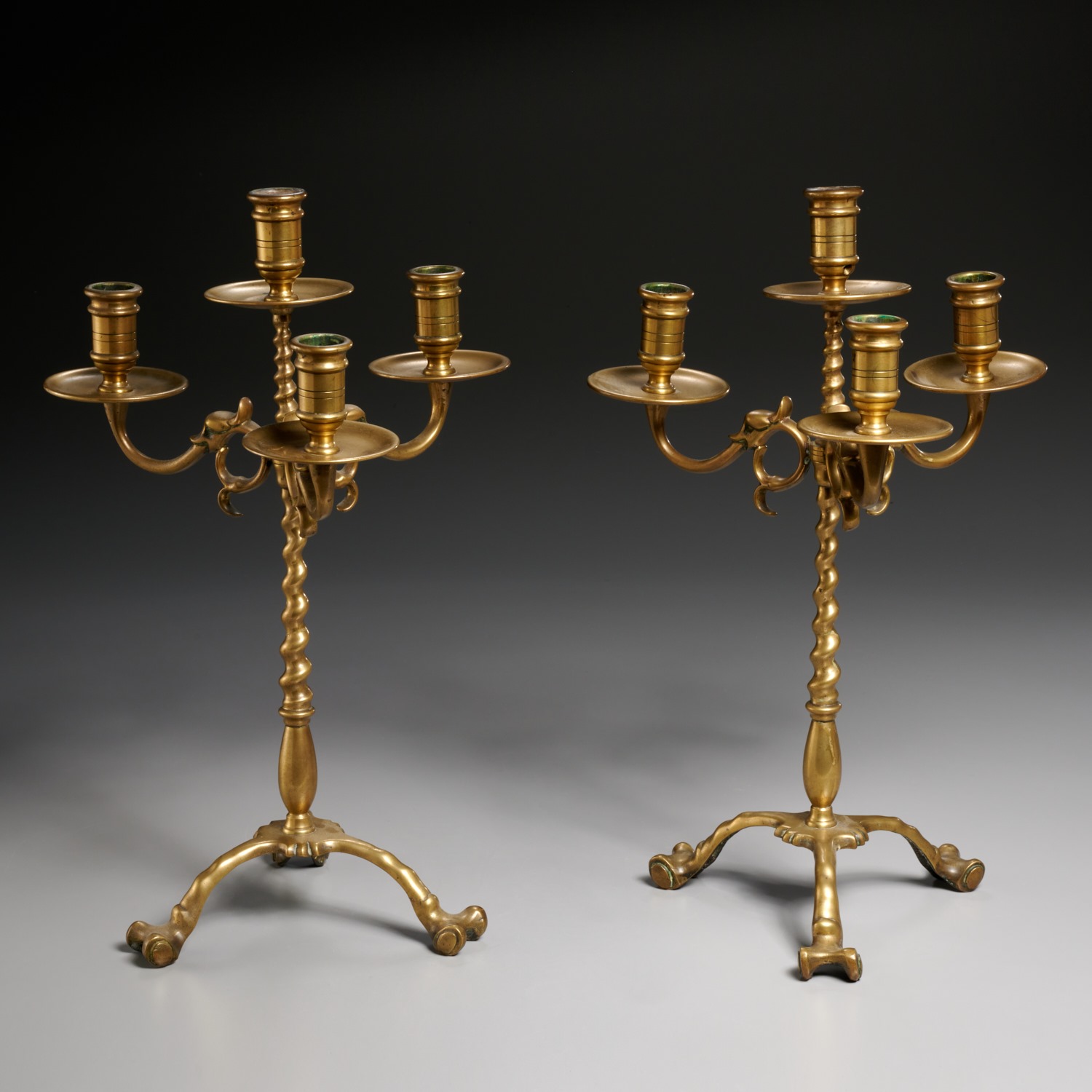 PAIR ANTIQUE DUTCH BRASS CANDELABRA