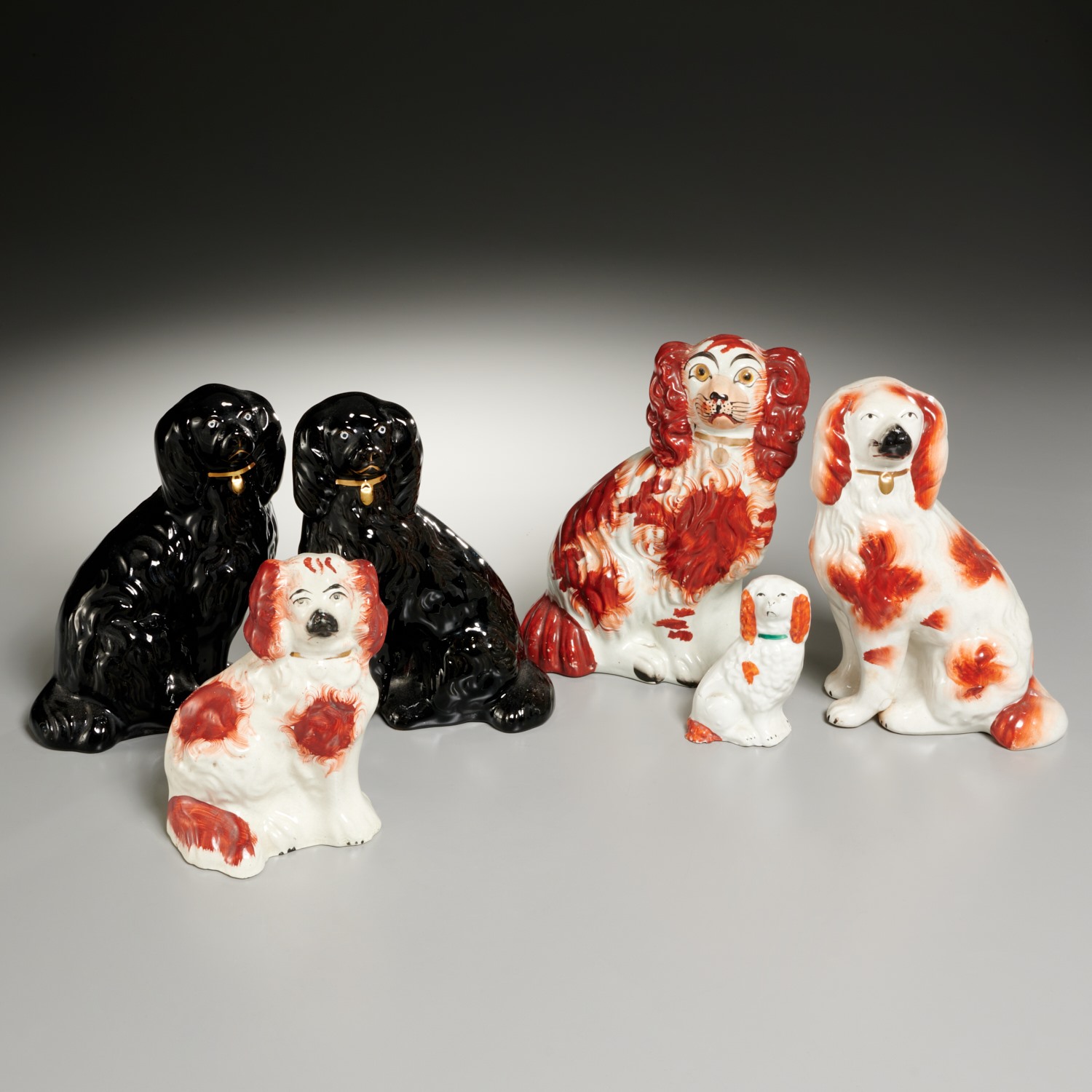 (6) STAFFORDSHIRE DOGS 19th/20th c.,