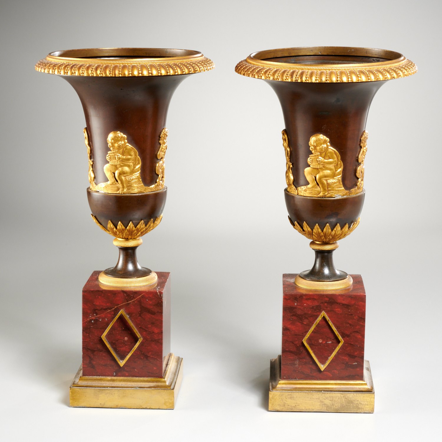 PAIR NEOCLASSICAL BRONZE URNS CONVERTED