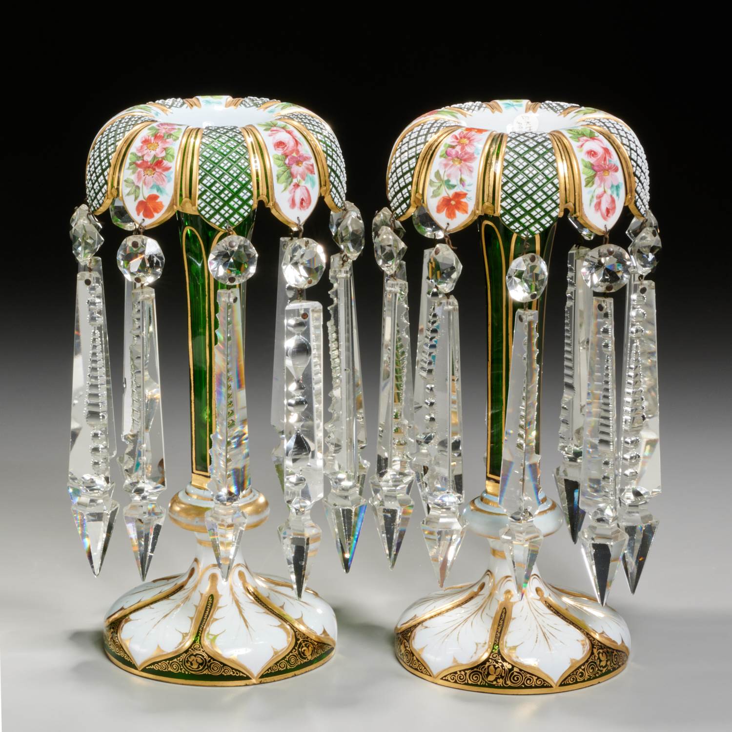 PAIR BOHEMIAN CASED AND ENAMELED GLASS