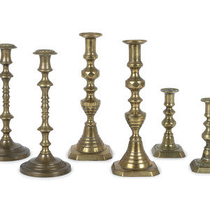Three Pairs of English Brass Candlesticks Height 2a6097