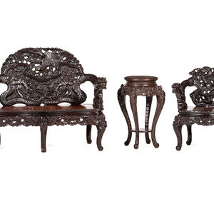 A Japanese Carved Hardwood Armchair  2a608e