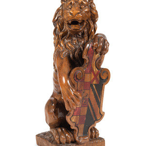 A Carved Wood Lion Newel Post Figure
20th