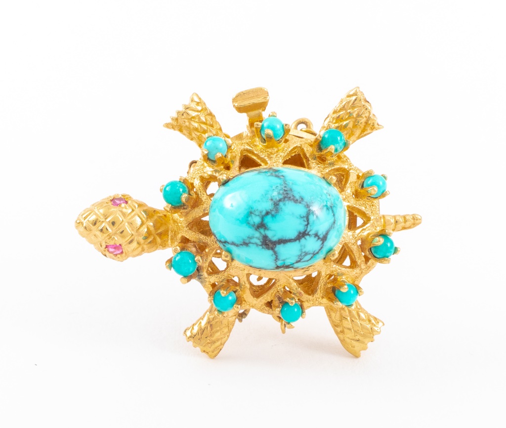 14K YELLOW GOLD TURQUOISE PIN 2a612d