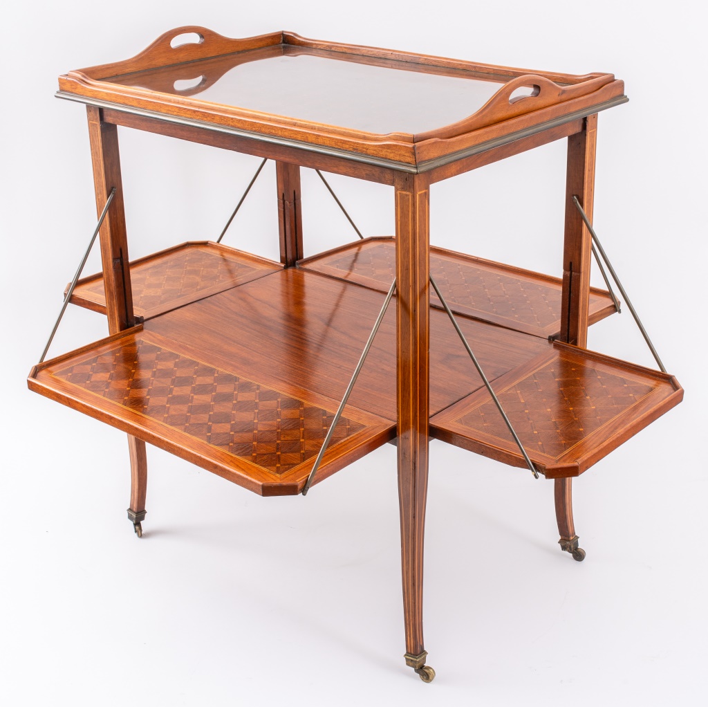 EDWARDIAN MAHOGANY PARQUETRY BUTLER S 2a6189