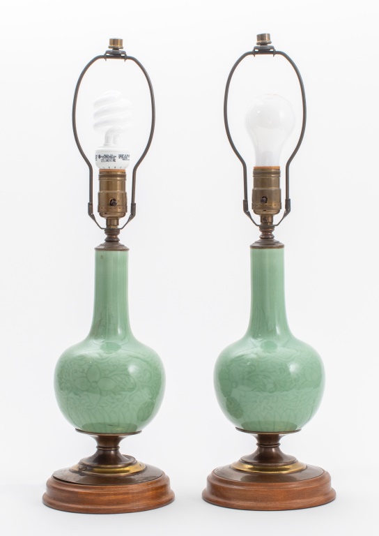 CHINESE CELADON BOTTLE VASES MOUNTED