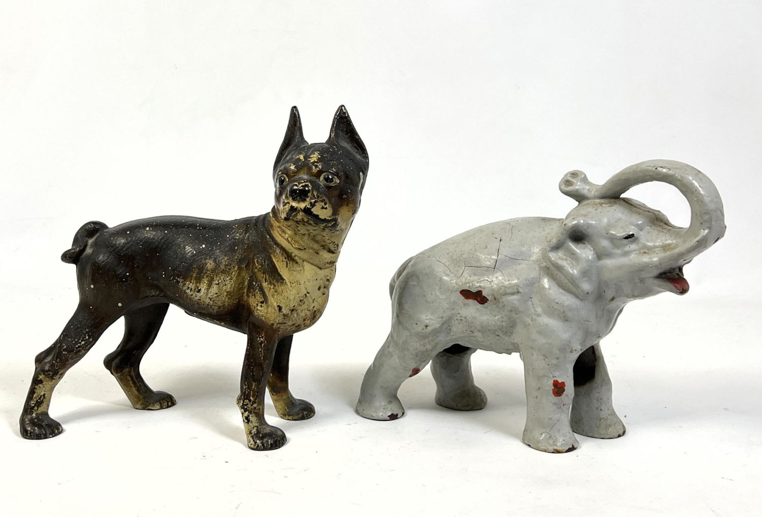 Vintage Cast Iron Dog and Elephant 2a6245