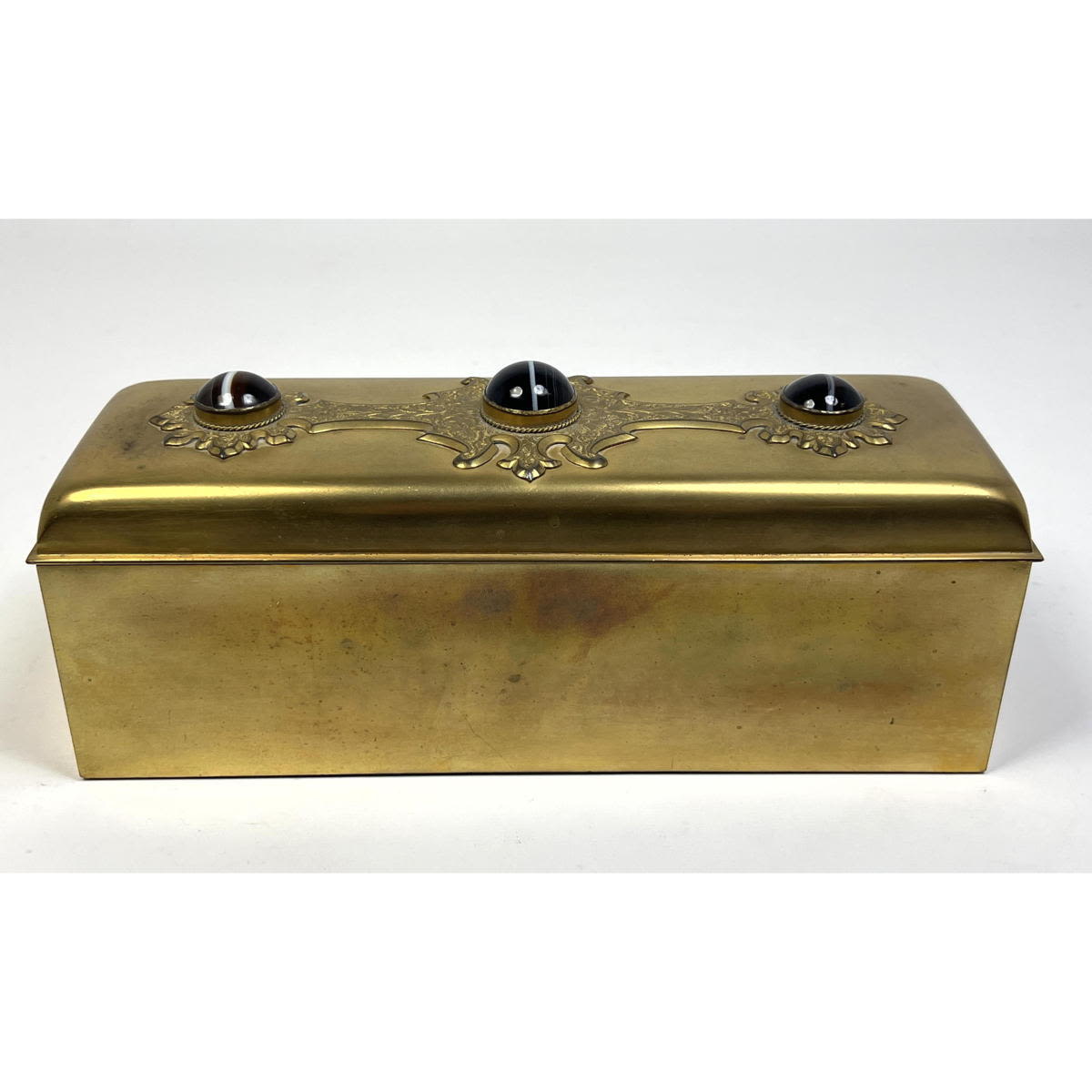 Antique Brass Glove Box. Lined.