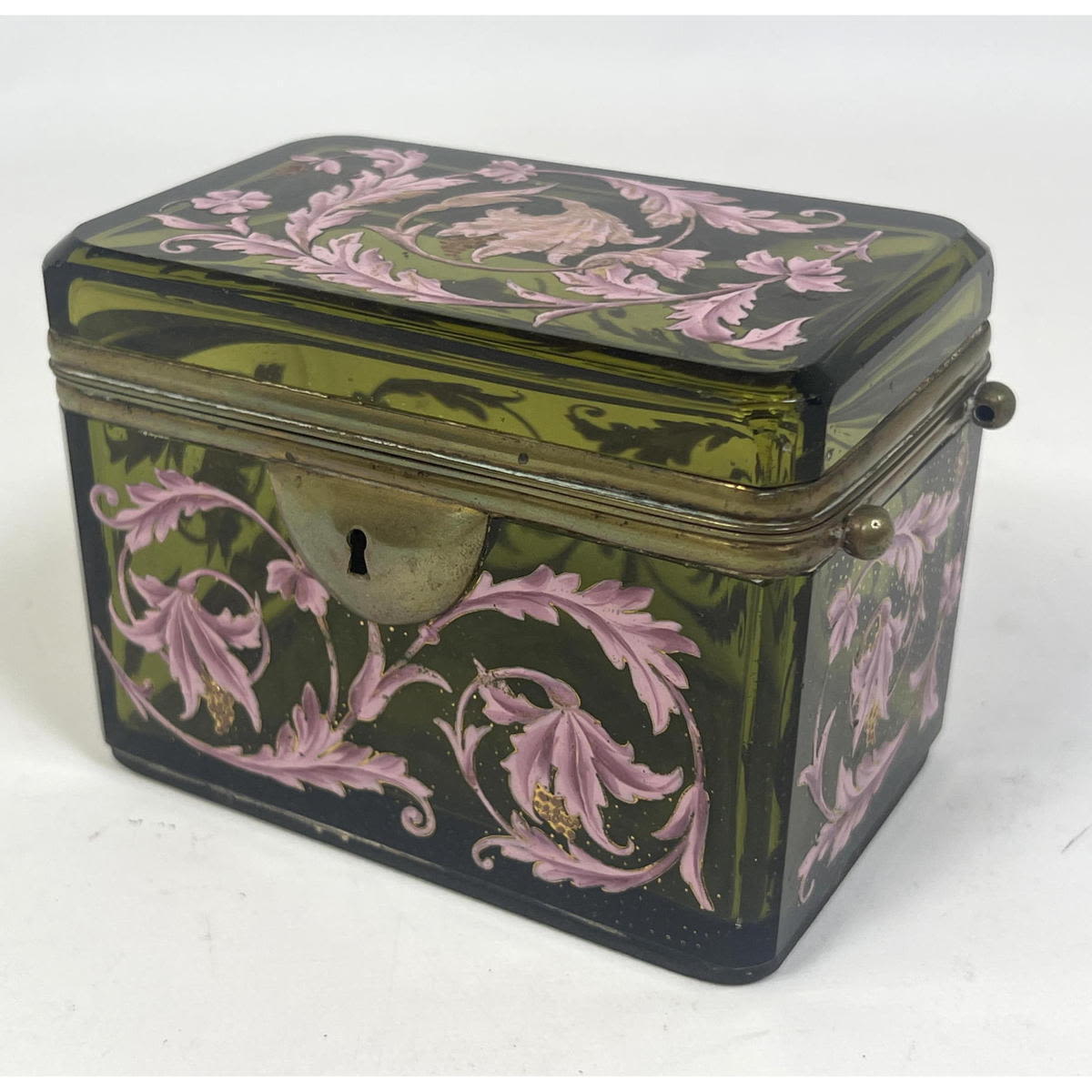 Green glass with pink enamel dresser 2a6253