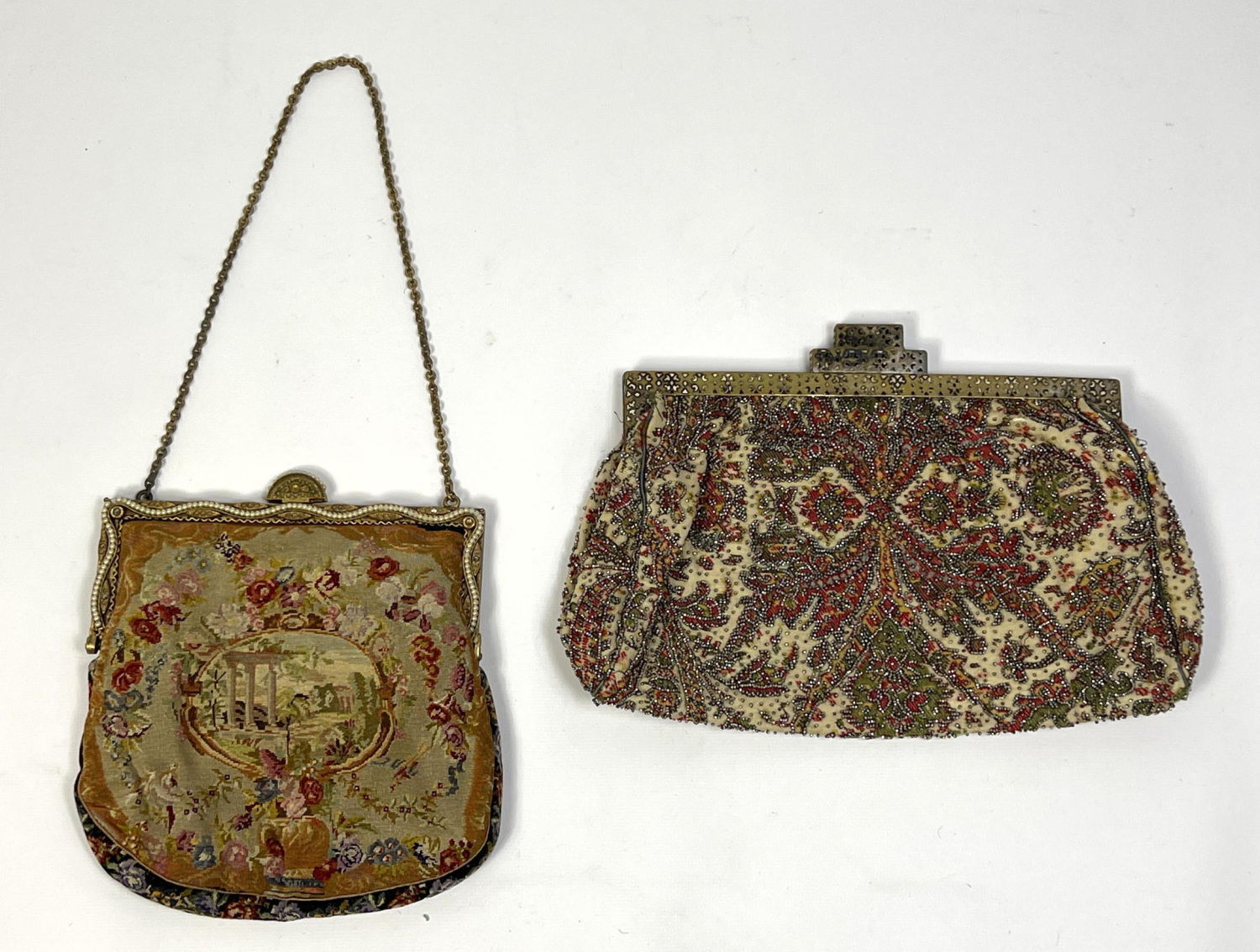 2 early antique purses, one petit